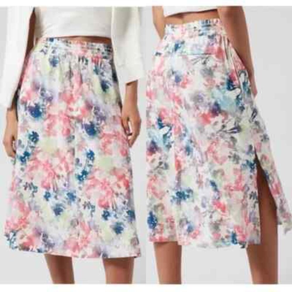 Athleta Savannah Skirt XS Multicolor Floral Midi Stretch Pull On Side Slits